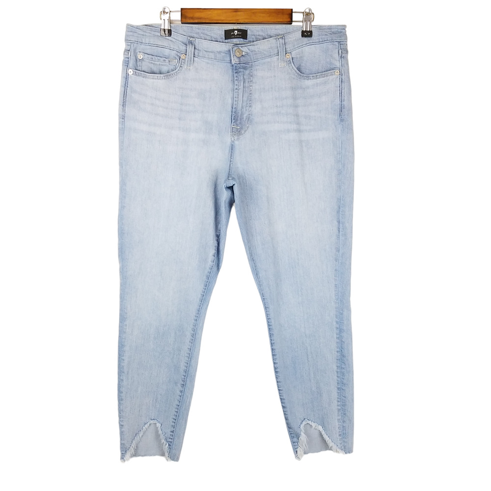 7 For All Mankind Womens Jeans Size 33 Blue The Ankle Skinny Raw Hem Mid Rise